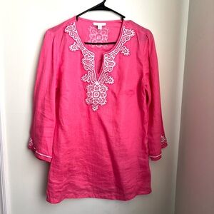 Linen Charter Club beaded Embroidered pink Tunic size M